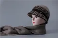 Coffee brown rabbit fur blend knit hat and scarf set with luxury metal bee accent - One Size (Stretchy) / Hat And Scarf / Khaki