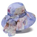 Elegant purple sun hat for women with floral pattern and decorative side bow detail - M (56-58cm) / Purple