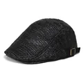 Classic black woven ivy cap featuring breathable mesh texture and adjustable metal buckle - M (56-58cm) / Black