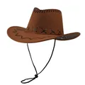 Chapeau de cowboy western marron avec coutures noires et cordon réglable coupe-vent - M / Café Clair