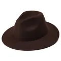 Detalle de la corona de lana de un sombrero fedora marrón oscuro con pliegue de lágrima - M (56-58cm) / Café