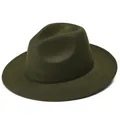 Detalle de la textura de fieltro de lana y la cinta en el sombrero fedora verde oscuro - M (56-58cm) / Verde Militar
