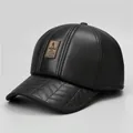 Winter-Baseballkappe aus Leder für ältere Herren mit warmem Ohrenschutz und Fleece - Verstellbar / Schwarz