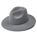 Detalle de sombrero fedora de lana gris oscuro con ala ancha y textura de fieltro - M (56-58cm) / Gris