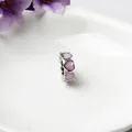 Pink enamel heart charm bead in polished silver finish for DIY jewelry bracelets - Pink