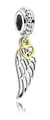Silver angel wing and gold heart charm bead with intricate hollow pattern for bracelets - Silver