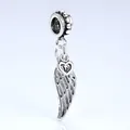 Silver hollow heart and angel wing charm pendant with vintage alloy bead finish - Silver Wing Silver Heart