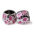 DIY silver-plated heart paw print beads with pink enamel for charm bracelet making - Pink