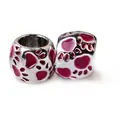 DIY vintage silver cylinder beads with pink enamel pet paw patterns for charm bracelets - Rose Red