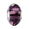 Sparkling purple faceted crystal charm bead with S925 sterling silver engraving - Purple