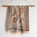 Chal étnico paisley tacto cachemira beige con estampados coloridos y flecos de borlas - Bxs-513 Gris / 200*65cm