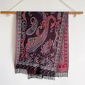 Châle ethnique en cachemire violet foncé avec motifs paisley colorés et franges - Bxs-517 Violet / 200*65cm