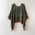 Chemisier poncho en soie à motif cachemire vintage pour femme avec coupe décontractée - Imprimé paisley vintage marron (Top) / 110*110CM / Marron