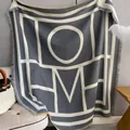 Thick grey and cream knitted shawl with fringe and HOME letter pattern for women - 130*130cm / Gray