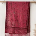 Dark red paisley pashmina shawl with tassel fringe and vintage bohemian jacquard pattern - Bxs-567 Red / 200*65cm