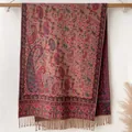 Bohemian paisley shawl wrap with coffee brown base and intricate fringe detail - Bxs-568 Dark Brown / 200*65cm