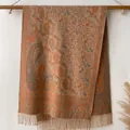 Bohemian paisley shawl in orange and khaki featuring intricate jacquard weave and long tassels - Bxs-569 Khaki / 200*65cm