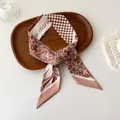 Detail of printed silk twilly scarf with checkerboard pattern and scroll floral motifs - Color Block Checkerboard Paisley (B-2)