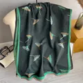 Bufanda gruesa tipo cachemira en verde oscuro con motivos de diente de león y flecos - 180x65cm / Negro Verde