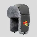Détail de la doublure en peluche chaude et de la broderie chinoise sur ce chapeau gris - M (56-58cm) / Gris
