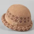 Sombrero tipo cubo de punto para mujer con forro polar y elegante decoración de M - M(56-58cm) / Caqui
