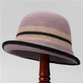 Elegant knitted bucket hat for women featuring a minimalist dome design and stripe accents - M (56-58cm) / Taro