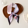 Pink and lilac cherry blossom printed skinny silk scarf with a smooth finish - Pink Purple Gradient Cherry Blossom (C-3)