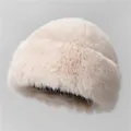 Plush faux fur Mongolian bucket hat in off-white, warm winter outdoor earmuff cap for women - M (56-58cm) / Beige