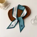 Elegant dark green and white skinny silk scarf with artistic floral and text print - Dark Green White Block Letter (E-5)