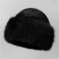 Close-up of the fluffy texture and thick faux fur fabric of this black winter hat - M (56-58cm) / Black
