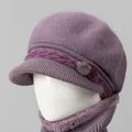 Conjunto de gorro y bufanda de punto violeta para mujer con forro térmico suave - Solo Gorro / Taro