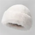 Detail view of the soft white plush faux fur texture on the warm Mongolian bucket hat - M (56-58cm) / White