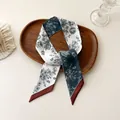 Foulard étroit en soie synthétique avec motif floral vintage sur plateau - 100PD-098 / 7*100cm