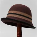 Knitted dome bucket hat for women with horizontal stripes and stylish rolled brim - M (56-58cm) / Coffee