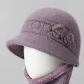 Conjunto de invierno de punto morado para mujeres mayores con forro polar cálido - Púrpura Taro / Solo Gorro