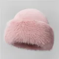 Close-up of pink faux fur Mongolian hat showing soft texture and thermal ear protection - M (56-58cm) / Pink