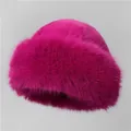 Detailed close-up of fluffy fuchsia faux fur winter hat showcasing its soft texture - M (56-58cm) / Rose Red