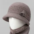 Conjunto de gorro y bufanda de punto para mujer en morado con forro de felpa - Solo Gorro / Caqui