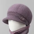 Conjunto de gorro de punto y bufanda con pompón morado para mujeres mayores - Púrpura Claro (Solo Gorro)