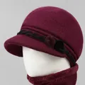 Conjunto de gorro y bufanda de punto cálido de invierno para mujer mayor en rojo vino - Solo Gorro / Burdeos