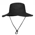 Black outdoor sun hat with wide brim, breathable mesh panels and adjustable chin strap - M(56-58) / Black