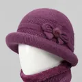 Winter elderly purple warm rabbit fur hat and scarf set with thick fleece lining - M / Single Hat / Mauve