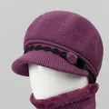 Conjunto de gorro y bufanda de punto para mujeres mayores con forro polar morado oscuro - Solo Gorro / Malva
