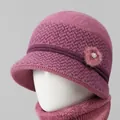 Winter knitted hat and scarf set for elderly women in dusty pink with plush lining - Single Hat / Dusty Pink