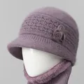 Conjunto de gorro de punto y bufanda para mujer en color púrpura con forro polar - Solo Gorro / Taro