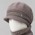 Conjunto de gorro y bufanda de punto con pelo de conejo y perlas brillantes para invierno - Solo Gorro / Caqui