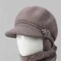 Conjunto de gorro de punto con forro polar y bufanda para mujer con orejeras en gris lila - Solo Gorro / Caqui