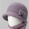 Conjunto de gorro y bufanda de punto lavanda con forro de piel para mujeres mayores - Púrpura Claro (Solo Gorro)