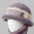 Women's warm winter knit hat and scarf set in lavender purple with pearl detail - One Size Stretchy / Single Hat / Taro