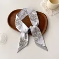 Floral print narrow silk scarf for women in greyish white with vintage rose pattern - Gray White Retro Floral Figure (J-10)